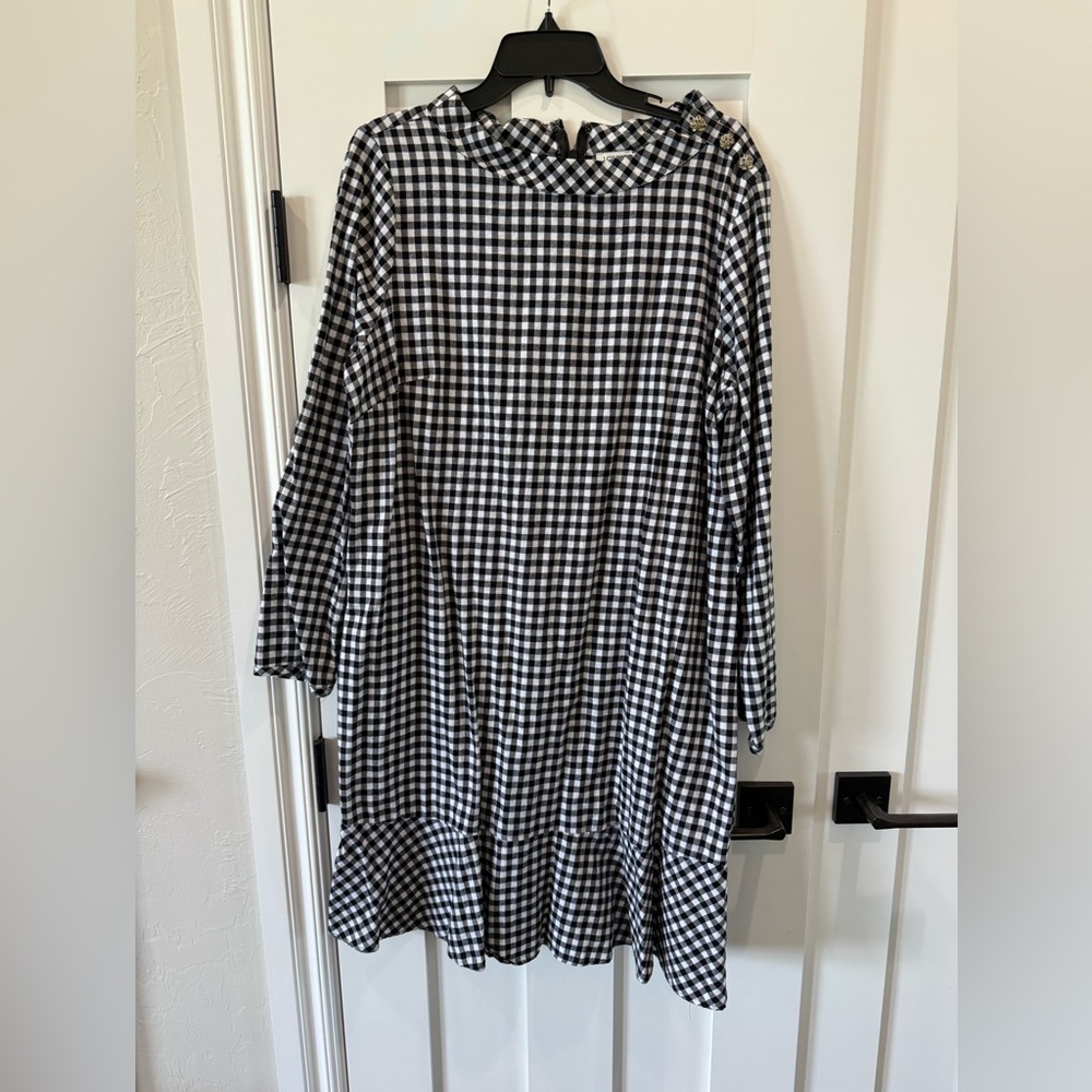 J. Crew Black and White Plaid Dress with Embellished Shoulder